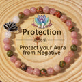 Style Natural Stone Rhodonite Crystal Bohemian  Bead Seven Pulse Lotus Bracelet