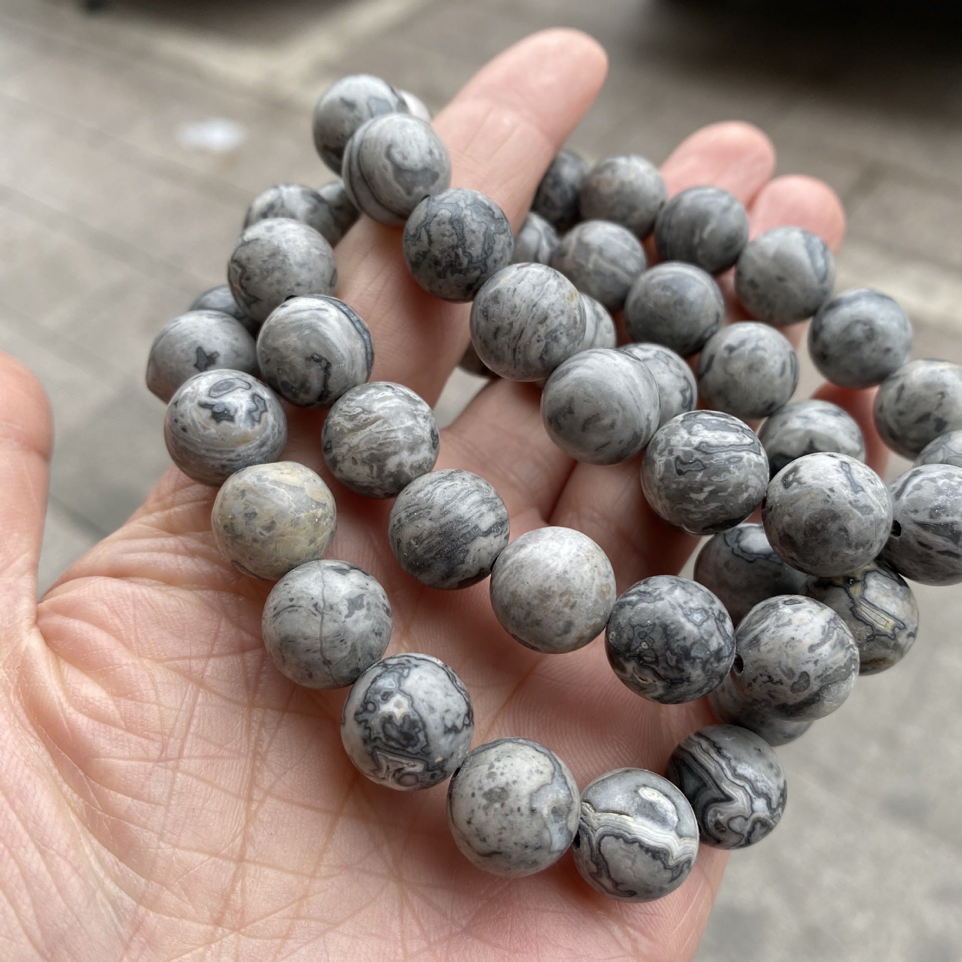 7A Natural Stone Map Stone Bracelet Single Circle Gray Picasso