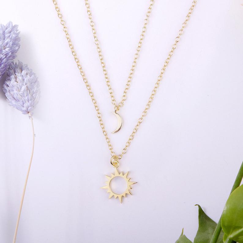 Fashion Double Layered Necklace Female Creative Star Sun Necklace