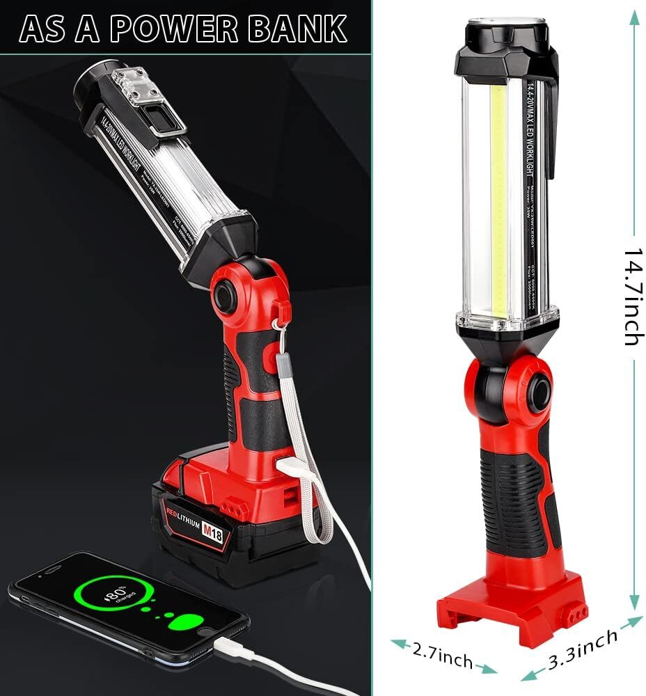 Cordless LED Work Light For Milwaukee 18v Battery 35W 2000MLM Floodlight Torch
