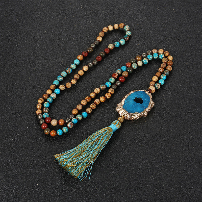 Bohemian Style Vintage Hollow Flower Green Tassel Ornament