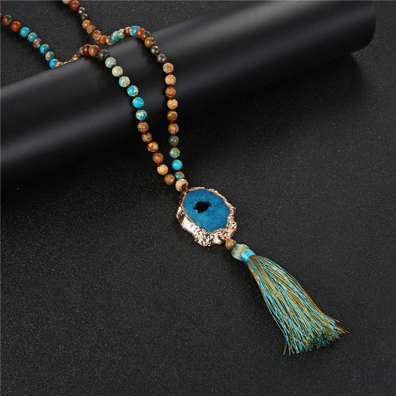 Bohemian Style Vintage Hollow Flower Green Tassel Ornament