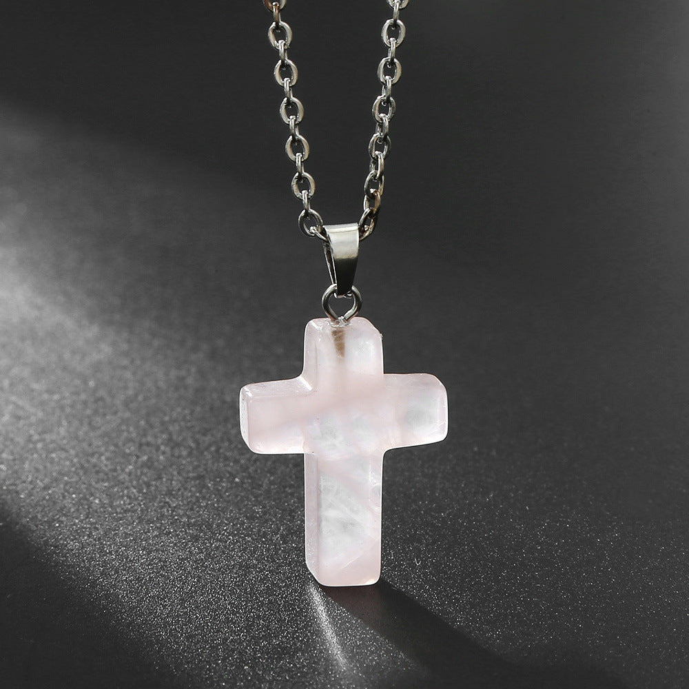 Natural Stone Agate Stone Cross Pendant Necklace
