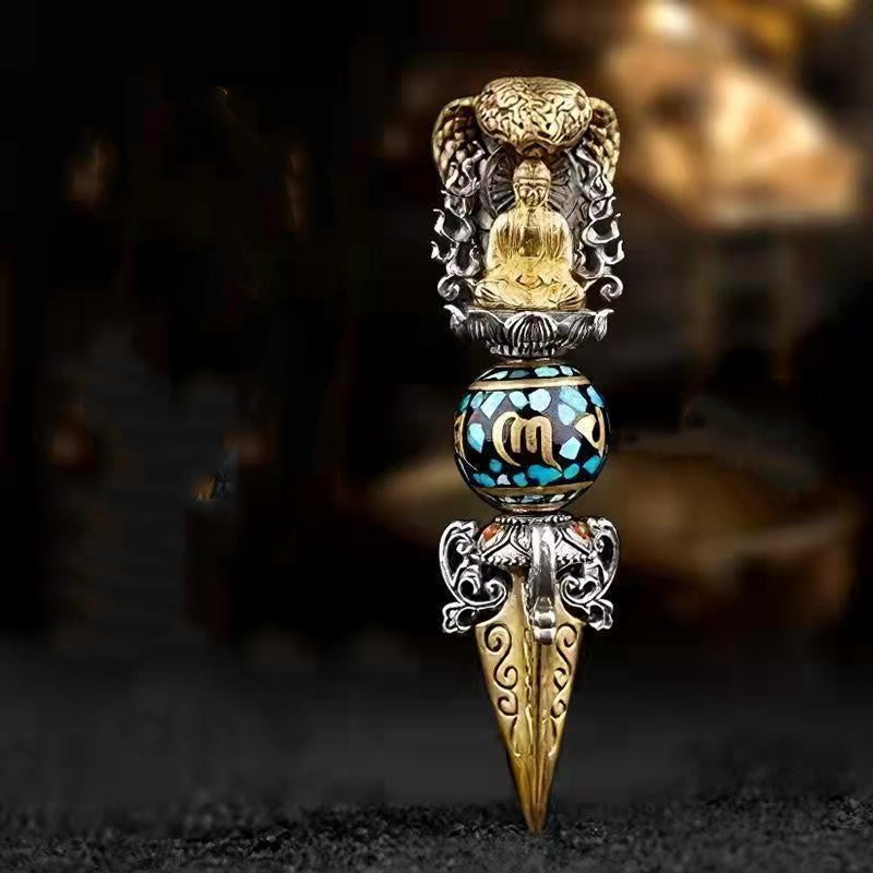 Six-character Mantra Rotating Turquoise Beads Vajra Pendant
