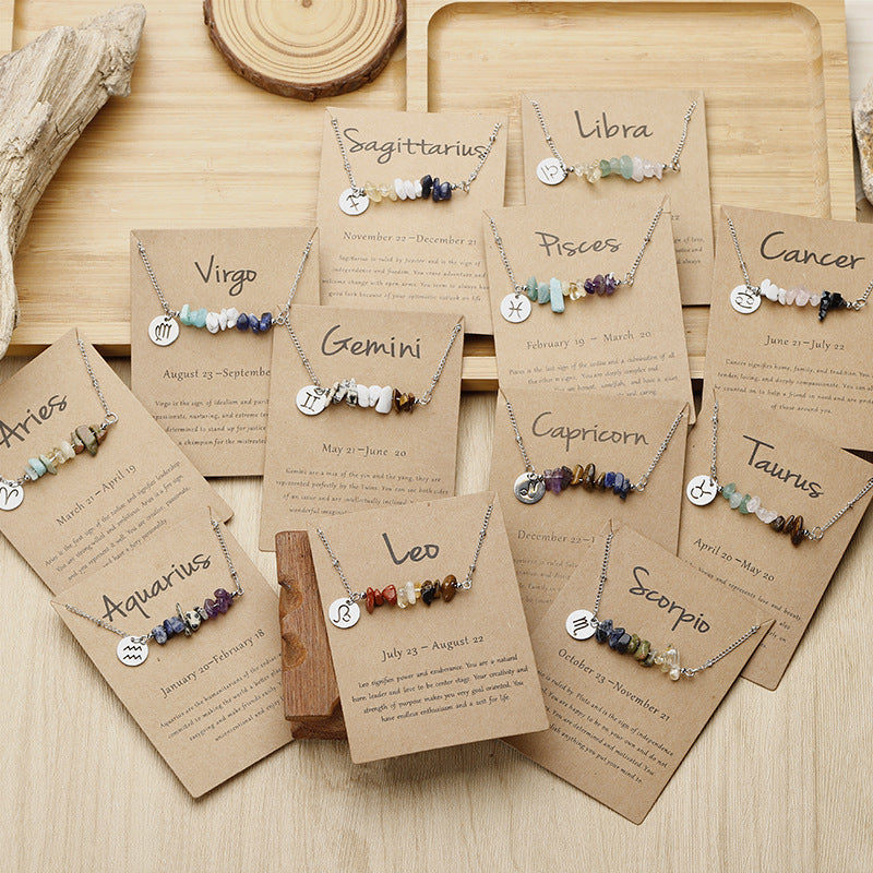 Stone Rough Stone 12 Constellation Gravel Combination Necklace