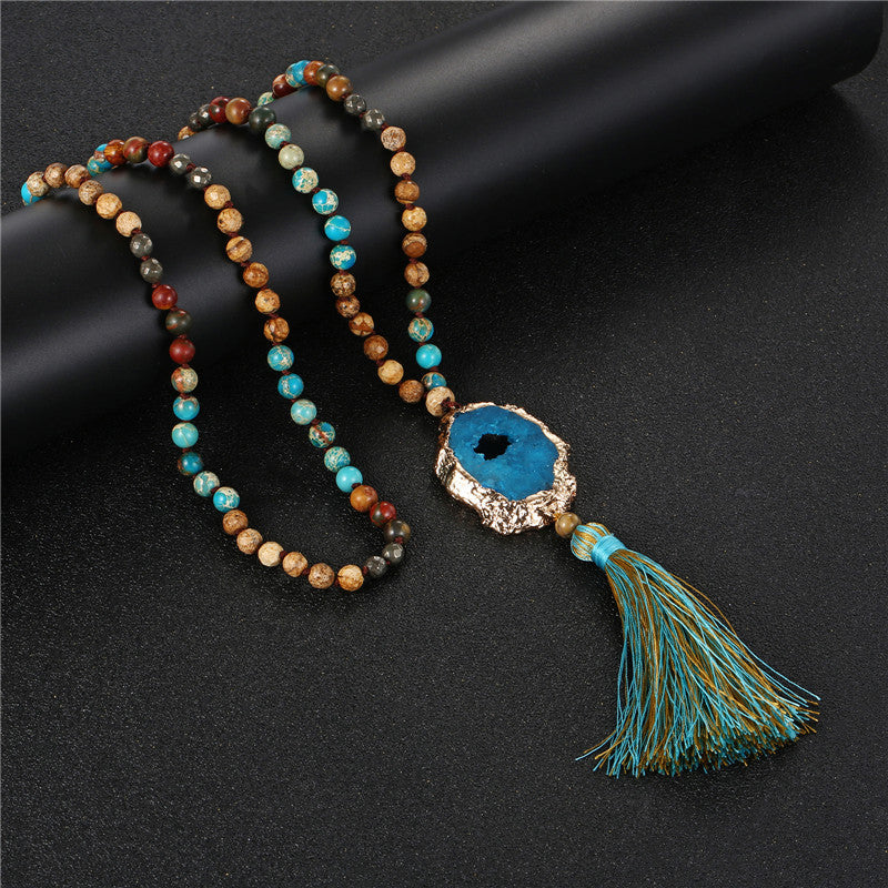Bohemian Style Vintage Hollow Flower Green Tassel Ornament
