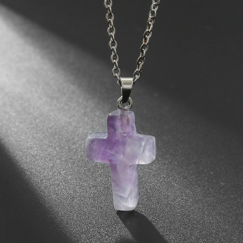 Natural Stone Agate Stone Cross Pendant Necklace