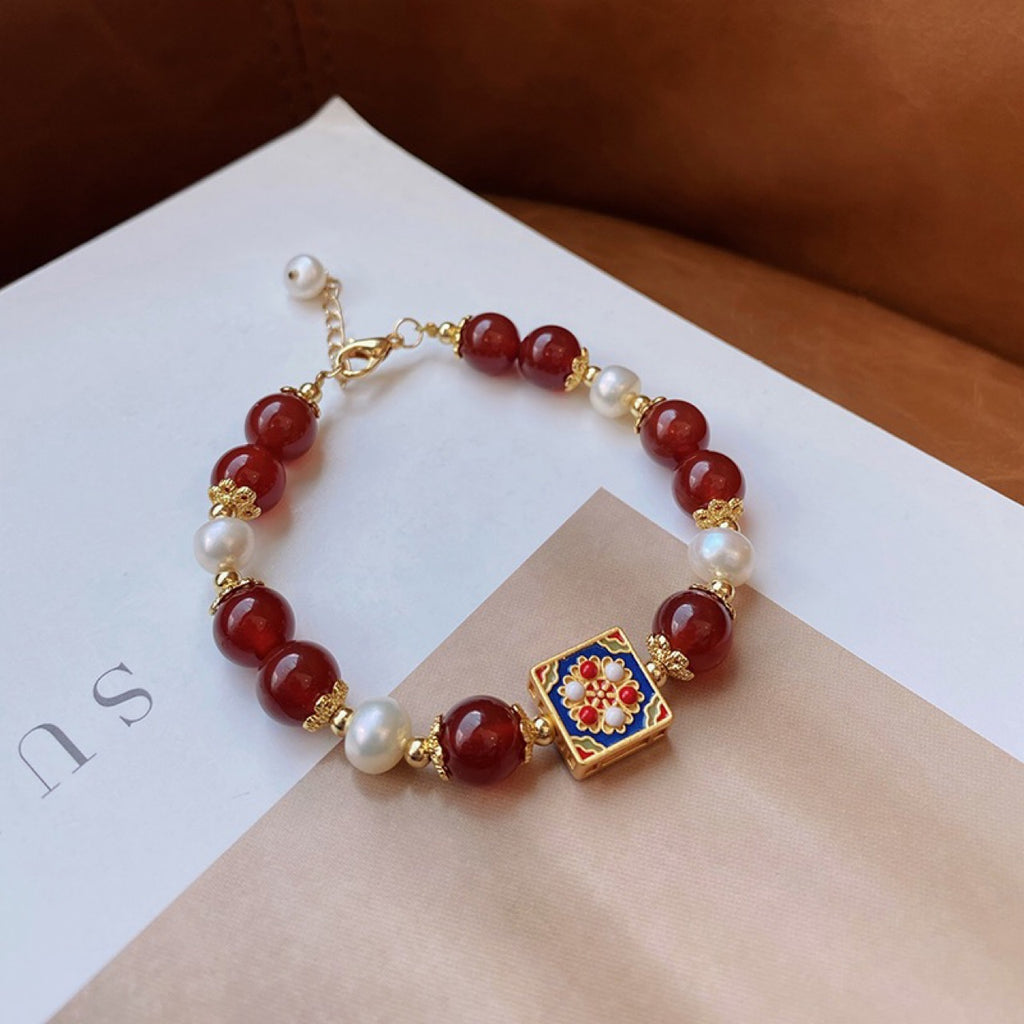 Light Luxury Minority Red Agate Pearl Bracelet Lucky Bracelet Female