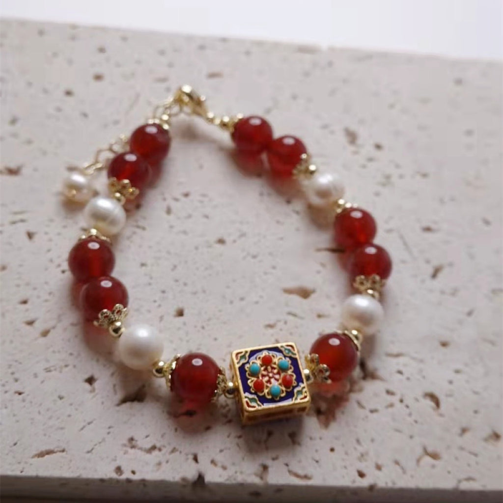 Light Luxury Minority Red Agate Pearl Bracelet Lucky Bracelet Female