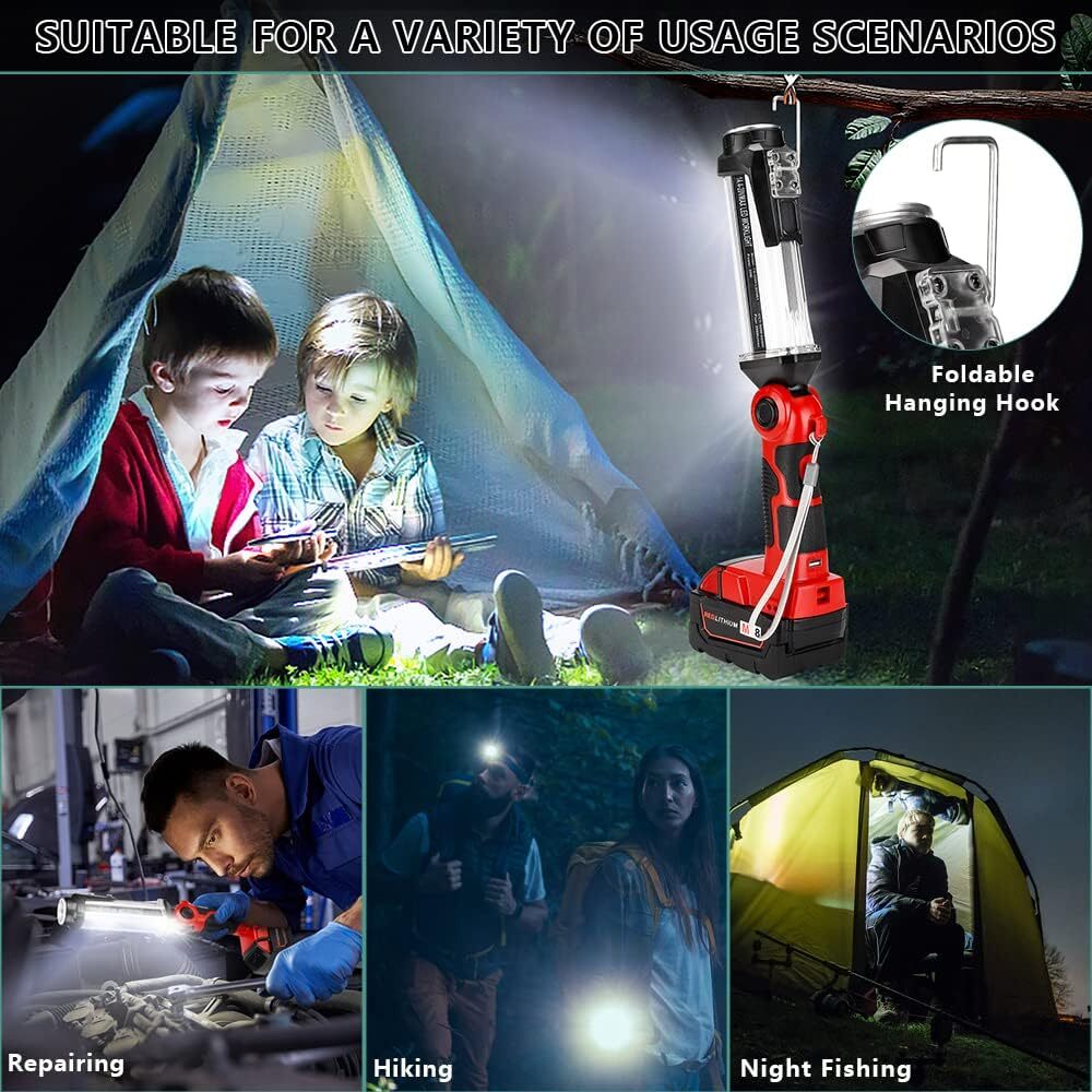 Cordless LED Work Light For Milwaukee 18v Battery 35W 2000MLM Floodlight Torch