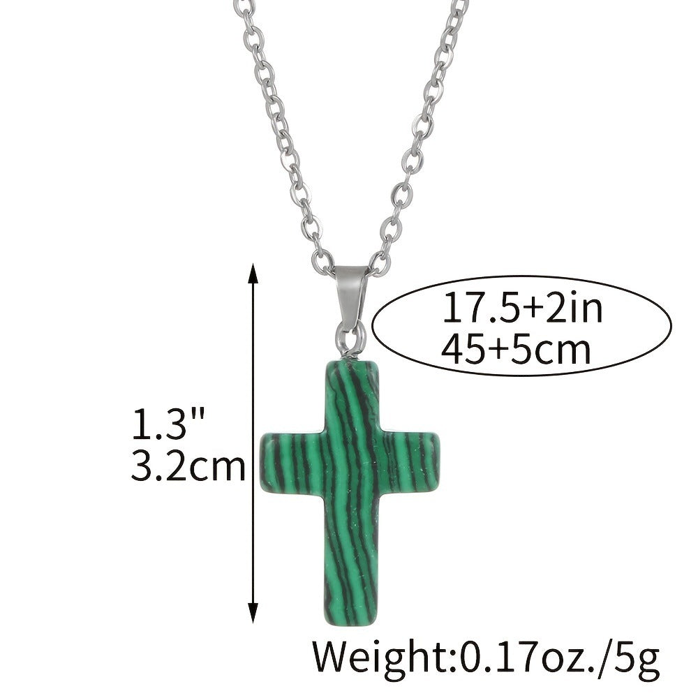 Natural Stone Agate Stone Cross Pendant Necklace