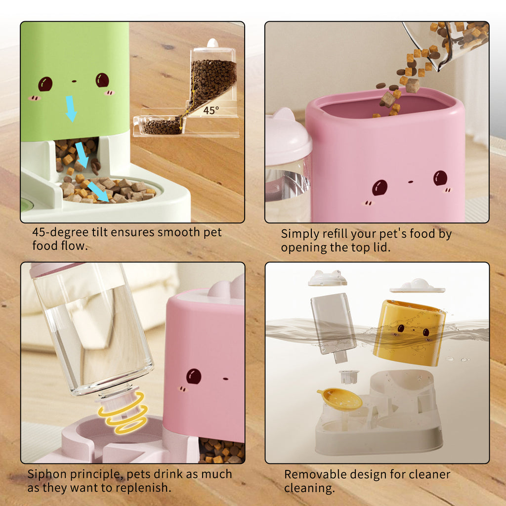 Super Cute Pink Cartoon Shaped Pet Feeding And Drinking Device