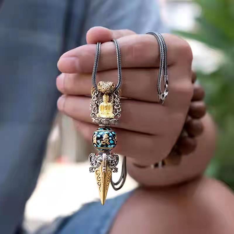 Six-character Mantra Rotating Turquoise Beads Vajra Pendant