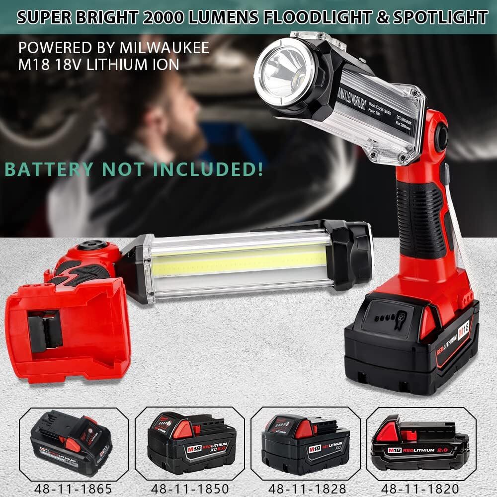 Cordless LED Work Light For Milwaukee 18v Battery 35W 2000MLM Floodlight Torch